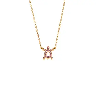 Κολιέ SENZA Χελώνα Gold Plated Ασήμι 925 Double Face Pink