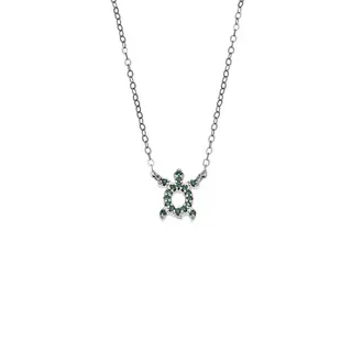Κολιέ SENZA Χελώνα Rhodium Plated Ασήμι 925 Double Face Green