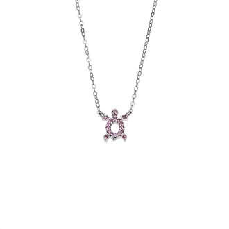 Κολιέ SENZA Χελώνα Rhodium Plated Ασήμι 925 Double Face Pink