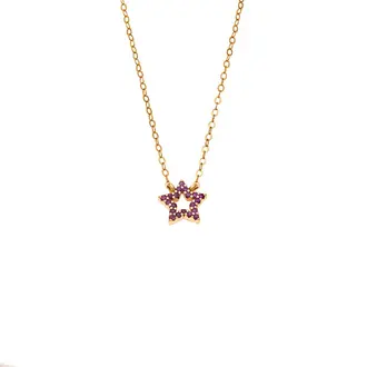 Κολιέ SENZA Αστεράκι Gold Plated Ασήμι 925 Double Face Fuchsia