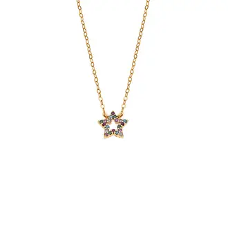 Κολιέ SENZA Αστεράκι Rhodium Plated Ασήμι 925 Double Face Rainbow