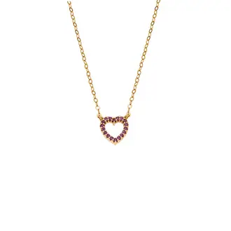 Κολιέ SENZA Καρδιά Gold Plated Ασήμι 925 Double Face Fouchsia