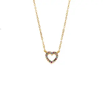 Κολιέ SENZA Καρδιά Gold Plated Ασήμι 925 Double Face Rainbow