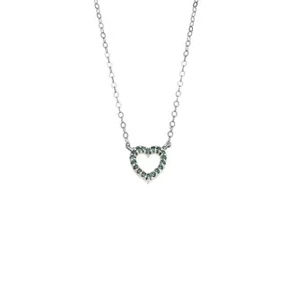 Κολιέ SENZA Καρδιά Rhodium Plated Ασήμι 925 Double Face Green