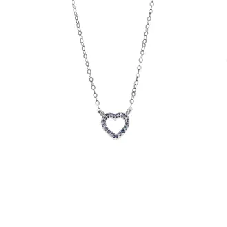 Κολιέ SENZA Καρδιά Rhodium Plated Ασήμι 925 Double Face Light Blue