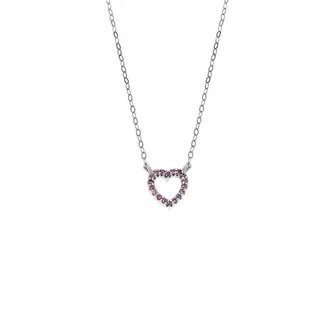 Κολιέ SENZA Καρδιά Rhodium Plated Ασήμι 925 Double Face Pink