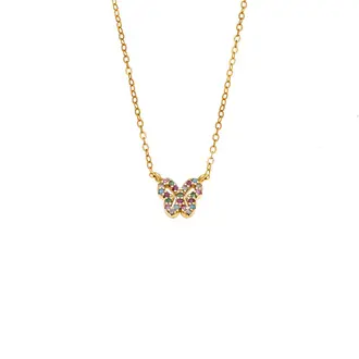 Κολιέ SENZA Πεταλούδα Gold Plated Ασήμι 925 Double Face Rainbow