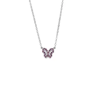 Κολιέ SENZA Πεταλούδα Rhodium Plated Ασήμι 925 Double Face Fouchsia