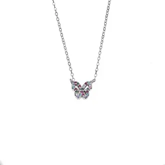 Κολιέ SENZA Πεταλούδα Rhodium Plated Ασήμι 925 Double Face Rainbow