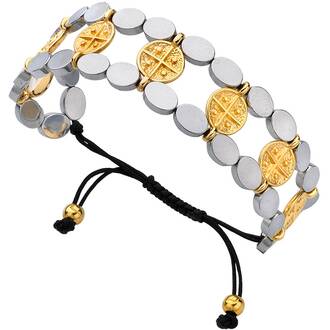 BREEZE Handmade Constantinato Two Tone Metal Cord Hematite Adjustable Bracelet 310002.5