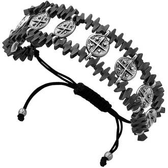 BREEZE Handmade Constantinato Silver Metal Cord Hematite Adjustable Bracelet 310004.8