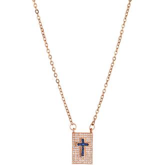 BREEZE Handmade Cross Pendant Rose Gold Stainless Steel Zircons 45cm Necklace 410005.3