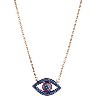 BREEZE Handmade Evil Eye Rose Gold Stainless Steel Zircons 45cm Necklace 410009.3