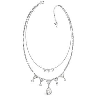 GUESS Steel Queen Of Heart Ασημένιο Κολιέ Με Τρίγωνα UBN79068
