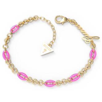 GUESS STEEL Pop Links Χρυσό Βραχιόλι Με Ροζ Κρίκους 18.41cm JUBB01415JWYGNPS