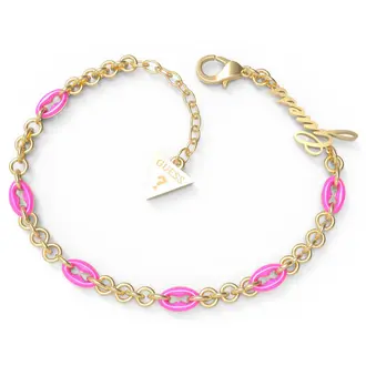 GUESS STEEL Pop Links Χρυσό Βραχιόλι Με Ροζ Κρίκους 18.41cm JUBB01415JWYGNPS