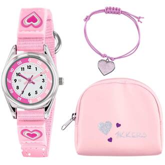 TIKKERS Girls Pink Canvas Strap Heart Set Με Βραχιόλι Και Τσαντάκι ATK1031