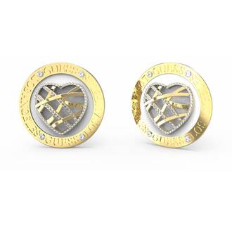 GUESS STEEL Heart Cage Χρυσά Σκουλαρίκια Με Ζιργκόν JUBE03109JWYGWHT-U