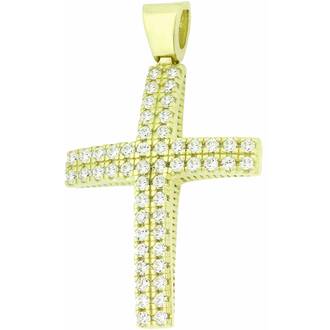 KALOUSTIAN Σταυρός Σε Κίτρινο Χρυσό 14K Με Πέτρες 5KR.13CR