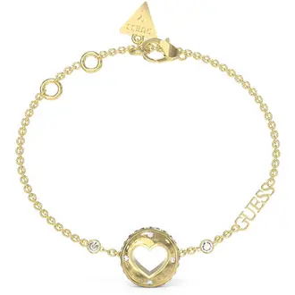 GUESS STEEL Rolling Hearts Χρυσό Βραχιόλι Με Ζιργκόν 21cm JUBB03344JWYGL