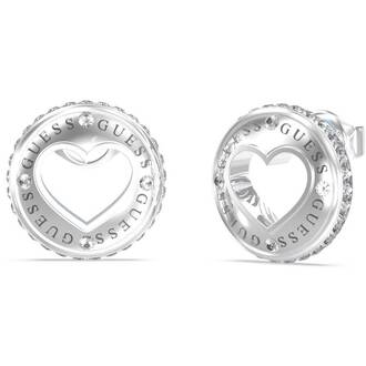 GUESS STEEL Rolling Hearts Ασημένια Σκουλαρίκια Με Ζιργκόν JUBE03341JWRHT-U