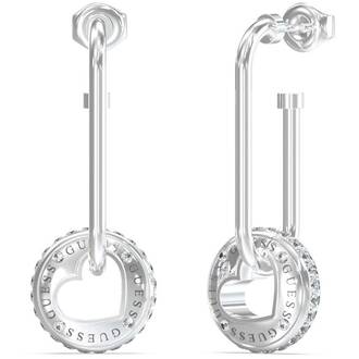 GUESS STEEL Rolling Hearts Ασημένια Σκουλαρίκια Με Ζιργκόν JUBE03345JWRHT-U