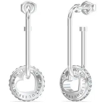 GUESS STEEL Rolling Hearts Ασημένια Σκουλαρίκια Με Ζιργκόν JUBE03345JWRHT-U