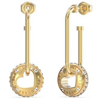 GUESS STEEL Rolling Hearts Χρυσά Σκουλαρίκια Με Ζιργκόν JUBE03345JWYGT-U