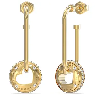 GUESS STEEL Rolling Hearts Χρυσά Σκουλαρίκια Με Ζιργκόν JUBE03345JWYGT-U