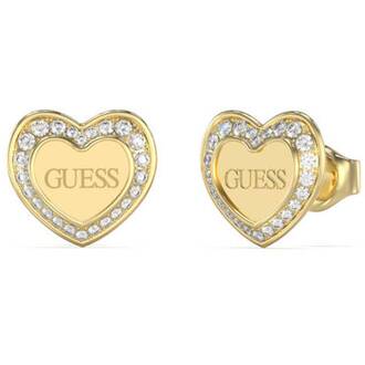 GUESS STEEL Amami Χρυσά Σκουλαρίκια Καρδιές Με Ζιργκόν JUBE04035JWYGT-U