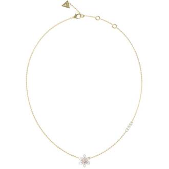 GUESS STEEL White Lotus Χρυσό Κολιέ Με Λουλούδι Και Ζιργκόν 40.64cm-45.72cm JUBN04136JWYGWHT-U
