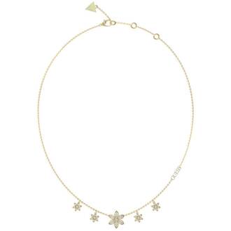 GUESS STEEL White Lotus Χρυσό Κολιέ Με Λουλούδια Και Ζιργκόν 40.64cm-45.72cm JUBN04143JWYGT-U