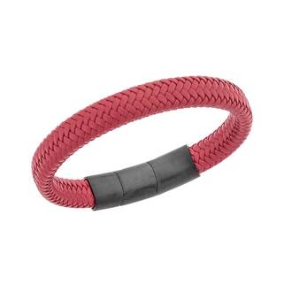 Βραχιόλι Senza Men&#039;s Stainless Steel - Red Leather Strap