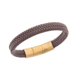 Βραχιόλι Senza Men&#039;s Stainless Steel - Brown Leather Strap