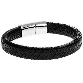 Βραχιόλι Senza Men&#039;s Stainless Steel - Black Leather Strap
