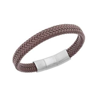 Βραχιόλι Senza Men&#039;s Stainless Steel - Brown Leather Strap