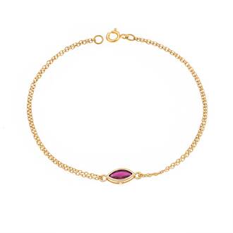 Βραχιόλι Senza Silver 925 Gold Plated, φύλλο με κόκκινο ζιργκόν