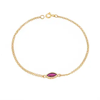 Βραχιόλι Senza Silver 925 Gold Plated, φύλλο με κόκκινο ζιργκόν