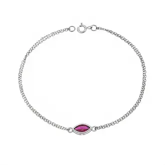 Βραχιόλι Senza Silver 925, φύλλο με κόκκινο ζιργκόν