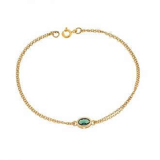 Βραχιόλι Senza Silver 925 Gold Plated, οβάλ με πράσινο ζιργκόν