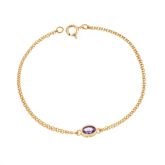 Βραχιόλι Senza Silver 925 Gold Plated, οβάλ με μωβ ζιργκόν