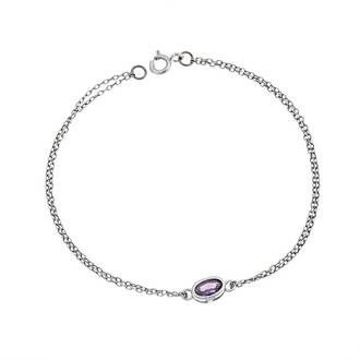 Βραχιόλι Senza Silver 925, οβάλ με μωβ ζιργκόν