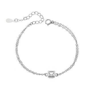 Βραχιόλι Senza Silver 925, τετράγωνο με διαφανές ζιργκόν