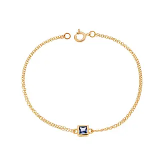 Βραχιόλι Senza Silver 925 Gold Plated, τετράγωνο με γαλάζιο ζιργκόν