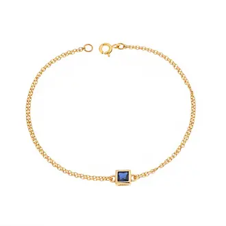 Βραχιόλι Senza Silver 925 Gold Plated, τετράγωνο με μπλε ζιργκόν