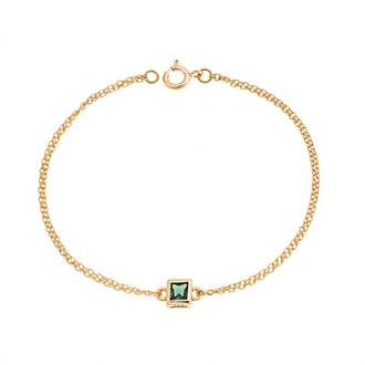 Βραχιόλι Senza Silver 925 Gold Plated, τετράγωνο με πράσινο ζιργκόν