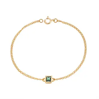 Βραχιόλι Senza Silver 925 Gold Plated, τετράγωνο με πράσινο ζιργκόν