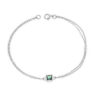 Βραχιόλι Senza Silver 925, τετράγωνο με πράσινο ζιργκόν