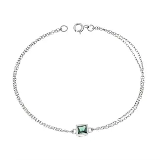 Βραχιόλι Senza Silver 925, τετράγωνο με πράσινο ζιργκόν
