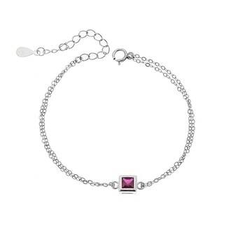 Βραχιόλι Senza Silver 925, τετράγωνο με κόκκινο ζιργκόν